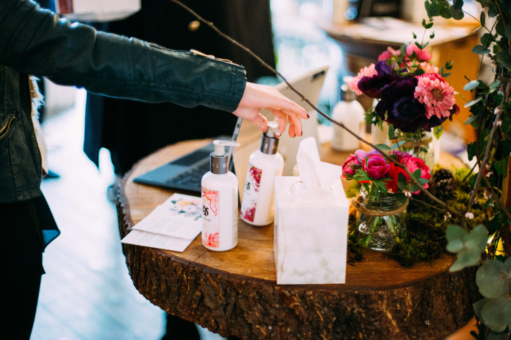 Bespoke skincare and fragrance products displayed at Button & Wilde pop-up shop