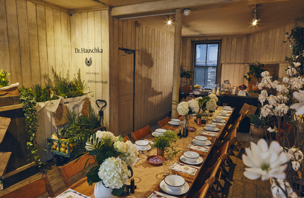 Brunch table set for Dr. Hauschka pop-up event in London