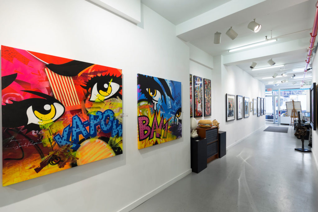Pop-up art gallery in Bowery with exhibition setup and minimalist interior