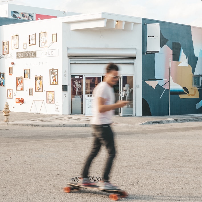 Street art and a gallery front in Wynwood, Miami's contemporary art district during Art Basel