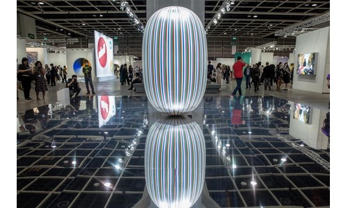 Indoor art installation at a South Beach venue during Art Basel Miami