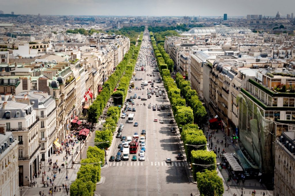 Avenue des Champs-Élysées in Paris looking from the Arc de Triomphe