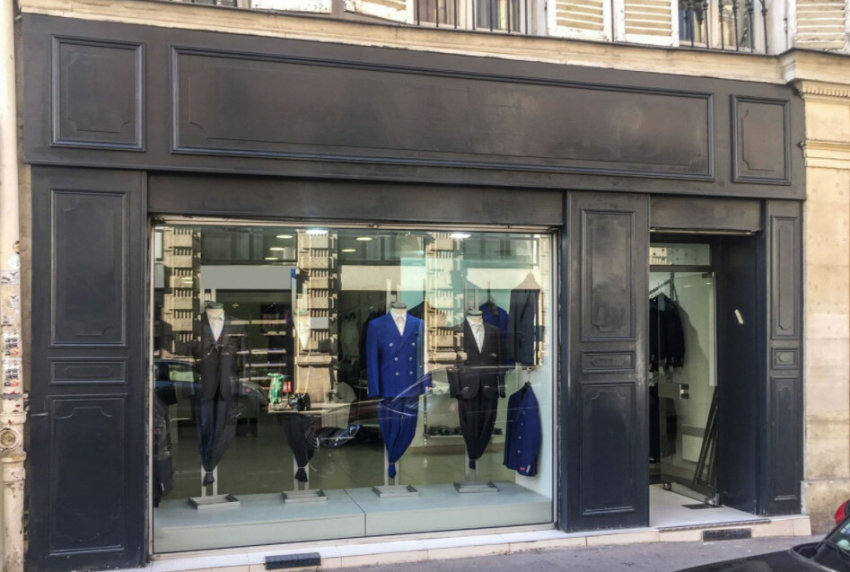 Front view of a pop up shop in Paris retail street
